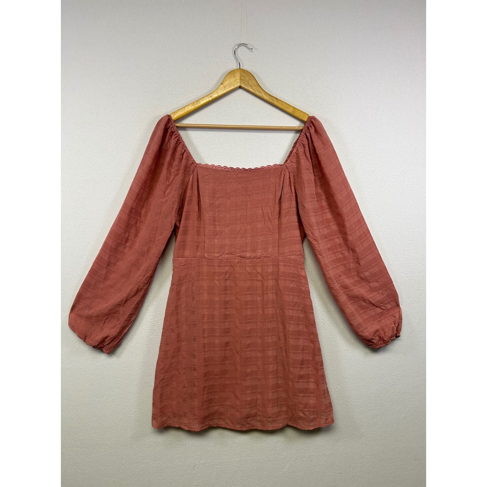 Cottagecore Lily Rose Womens XL Dusty Mauve Smocked Square Neck Lace Mini Dress